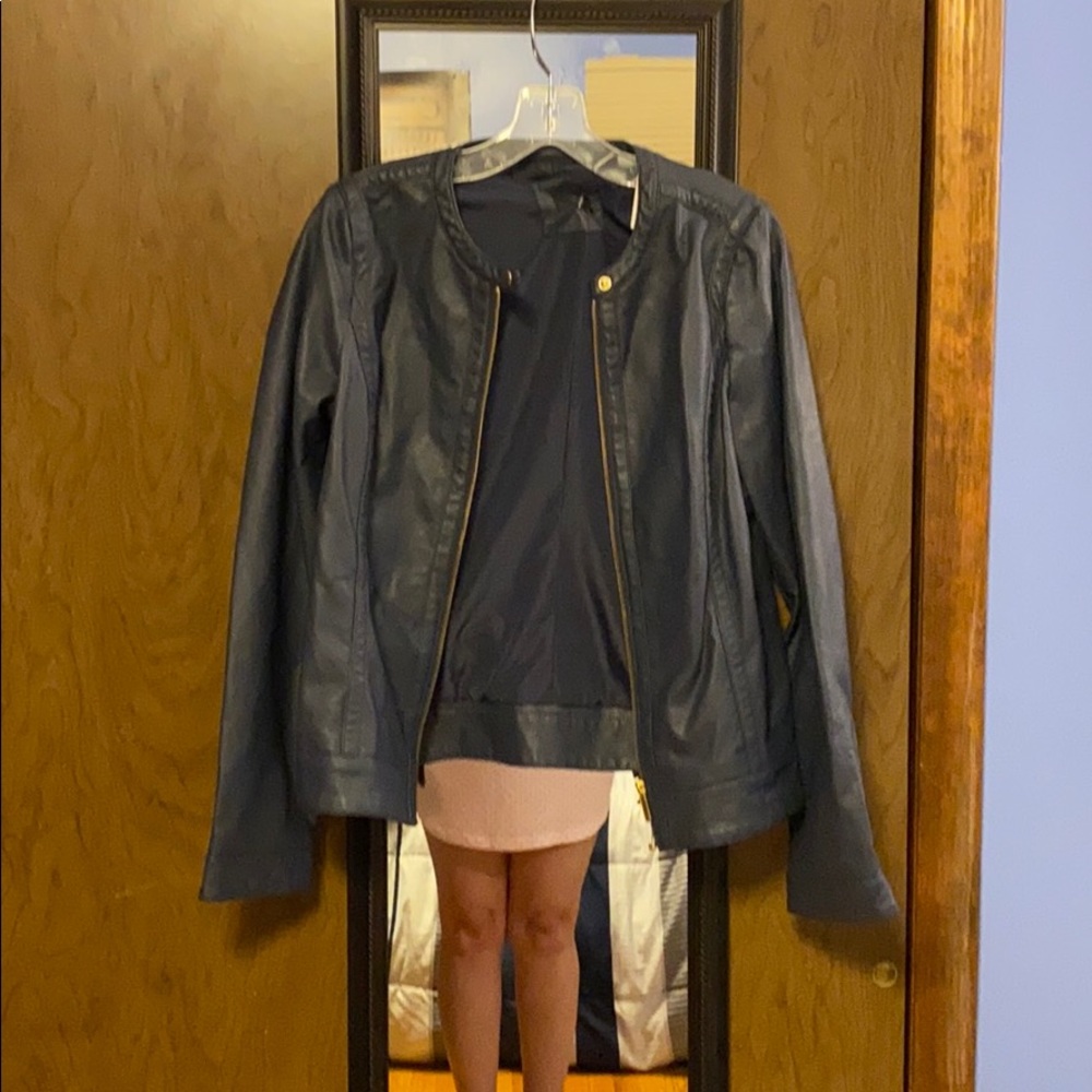 Women’s navy blue leather jacket